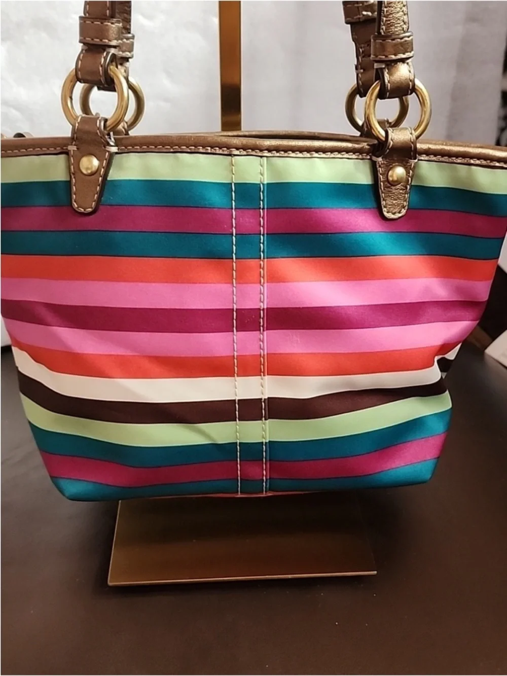 Coach Legacy Striped Tote EUC with Metallic Gold Trim - Picture 8 of 11